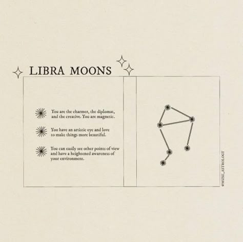 The emotional balance. ✨  Libra moons in your life are emotional karma, they are the scales of balance & people always think it’s the libra but the libra is just a mirror to others. ⚖️ They were probably very selfish in a past life, bad in relationships & chaotic. 💥 Libra moon Mother’s could be very peaceful, kind, giving & fair. They are the types to come off as a therapist. Mothers can very successful or lazy no in between. 🙄 Libra moons may also a lot of prospective & that can come off as annoying like they’re jinxing something but they are gifted with visually seeing every possible outcome. 🌀  #libra #libra moon Libra Moon Aesthetic, Libra Moon, Libra As A Person Aesthetic, Moon In Libra, Libra Moon Zodiac Facts, Libra Aesthetic, Libra New Moon, Leo Sun Libra Moon, Libra Moon Sign