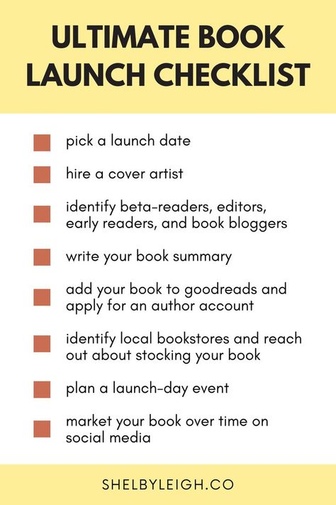 Book Launch Ideas, Book Marketing Plan, Book Release Party, Publishing A Book, Book Self, Author Marketing, Launch Plan, Launch Checklist, Improve Writing