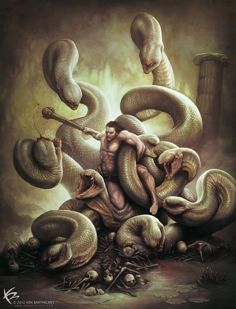 Hercules Vs Hydra, Tato Phoenix, Greek And Roman Mythology, Mythology Art, Mythological Creatures, Greek Myths, Fantasy Artist, Greek Gods, Ancient Greece