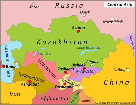 Map of Central Asia Asia Map, India And Pakistan, Central Asia, Kazan, Mongolia, Pakistan, Map