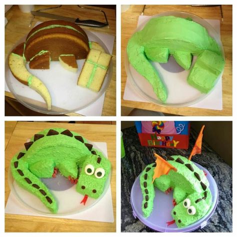 T Rex Cake Easy, Dragon Cupcake Cake, Dragon Cakes For Kids, Kids Bday Cake, Dragon Cake Ideas, Cake Dino, Dragon Cupcakes, Dragon Birthday Cakes, Dragon Cakes