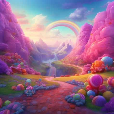 Rainbow City, Magic Land, Candy Art, Fantasy Places, Fantasy Paintings, Fantasy Art Landscapes, Pretty Wallpapers Backgrounds, Dreamy Art, Environment Concept Art