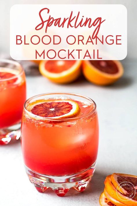 This sparkling blood orange mocktail with honey and vanilla is a refreshing winter spritzer. It's an easy mocktail - the perfect drink for Dry January or a pretty non-alcoholic drink for girls night. #mocktail #healthyrecipes #healthydrinks Non Alcoholic Orange Drinks, Fresh Mocktail Recipe, Blood Orange Mocktail Recipes, Mocktail With Orange Juice, Healthy Mocktail Recipe, Fancy Non Alcoholic Drinks, Sparkling Water Mocktail, Blood Orange Mocktail, Winter Mocktail