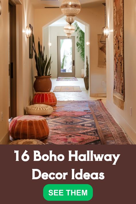 With its eclectic mix of colors, patterns, and textures, Boho decor invites a sense of adventure and creativity into your home. In this article, we’re excited to share 15 Boho Hallway Decor Ideas that are simply enchanting. From vibrant wall hangings to rustic furniture pieces, these ideas will help you transform your hallway into a […] Boho Corridor Ideas, Boho Style Entrance, Boho Door Entryway, Boho Passage Decor, Boho Chic Entryway Rug, Boho Hallway Decor, Hallway Wall Colors, Boho Hallway, Boho Interior Design