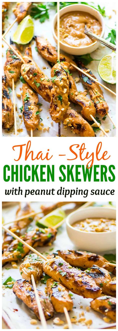 Thai Style Chicken, Satay Skewers, Chicken Satay Skewers, Chicken Satay Recipe, Satay Recipe, Peanut Dipping Sauce, Grilled Chicken Recipes Easy, Satay Chicken, Peanut Dipping Sauces