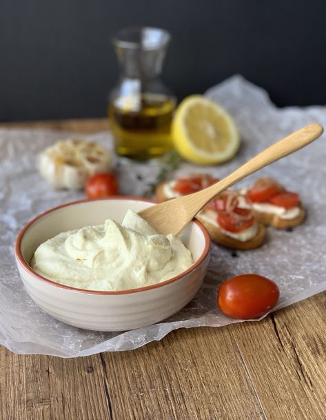 Whipped Feta with Roasted Garlic • Just a Dash • quick appetizers Sour Cream Chive Dip, Chive Dip, Roasted Garlic Recipe, Deep Fried Potatoes, Fried Potato Chips, Toasted Baguette, Roast Vegetables, Caramelized Shallots, Whipped Feta