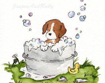 Bath Illustration, Beagle Pups, Kids Bathroom Art, Beagle Art, Puppy Nursery, Beagle Puppies, Dog Nursery, Baby Animal Drawings, Childrens Wall Art