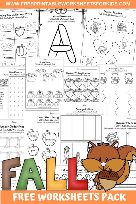 Fall Printable Worksheets Pack | Kool Kids Games Fall Journal Prompts Preschool, Pre K Fall Printables, Autumn Printables Free Preschool, Kindergarten Fall Worksheets Free Printables, Fall Homeschool Worksheets, Fall Craft Kindergarten Free, Fall Preschool Worksheets Free Printables, Preschool Fall Worksheets Free, Fall Pre K Worksheets