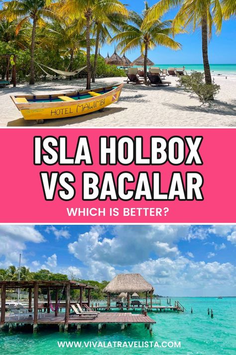 Wondering whether to visit Bacalar or Holbox on your next trip? Save this pin to compare these stunning destinations, from the tranquil waters of Bacalar's lagoon to Holbox's serene beaches. Bacalar Lagoon, Holbox Island, Cancun Airport, Swimming With Whale Sharks, Mexico Travel Guides, Yucatan Peninsula, Quintana Roo, Beach Getaways, Tropical Islands