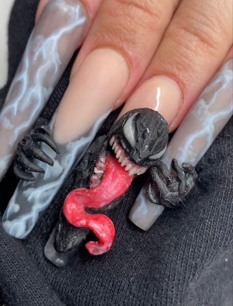 Marvel Nails, Horror Nails, Halloween Acrylic Nails, Dope Nail Designs, Crazy Nails, Exotic Nails, Unique Acrylic Nails, Fire Nails, Funky Nails