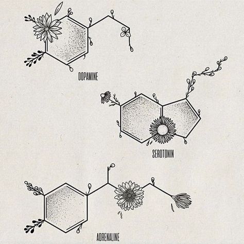 Adrenaline Tattoo, Chemical Tattoo, Dopamine Tattoo, Serotonin Tattoo, Wildflowers Tattoo, Science Tattoos, Molecule Tattoo, Inspiration Tattoos, Men Tattoos