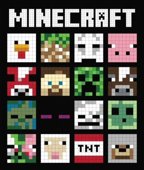 Cool Pixel Art Ideas, Pixel Art Inspiration, Minecraft Pixel Art Grid, Pixelart Minecraft, Minecraft Pixel Art Templates, Minecraft Blueprint, Minecraft Quilt, Minecraft Crochet, Minecraft Pattern