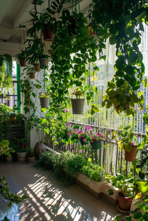 30 Balcony Garden Ideas: From Bare Balcony to Green Oasis Urban Gardening Balcony, Balcony Gardens, Beautiful Balcony, Hanging Plants Outdoor, Apartment Balcony Garden, Balkon Decor, Garden Nook, Small Balcony Garden, Outdoor Sanctuary