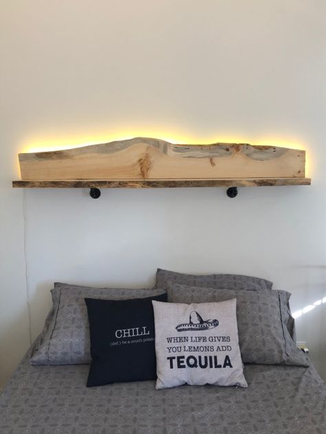 Wood Mountain LED Shelf Bed Side Shelf, Led Shelf, Side Shelf, Floating Bed, Garage Man Cave, Man Cave Garage, Log Cabin, Man Cave, Bed Pillows