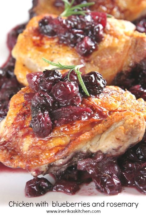 {In Erika's Kitchen} Roast chicken thighs with fresh blueberries, balsamic vinegar and rosemary #recipe #chicken #blueberries #littlebluedynamos Roast Chicken Thighs, Blueberry Chicken, Roasted Chicken Thighs, Blueberry Recipes, A Match Made In Heaven, Match Made In Heaven, Roast Chicken, Fresh Rosemary, Tasty Treats