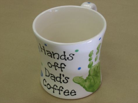 hands off dad's coffee Hand Print Coffee Cup Diy, Hand Print On Coffee Mug, Handprint Coffee Mug Diy, Handprint Coffee Mug, Baby Craft Coffee Mug, Father’s Day Crafts For Kids Mug, Father’s Day Mugs Diy, Baby Fathers Day Gift, Father’s Day Diy Coffee Mug