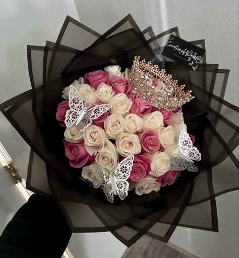 Ribbon Rose Bouquets, Roses Bouquet Gift, Ribbon Flowers Bouquet, Wedding Bouquet Ideas, Flower Wedding Bouquet, Pink Flower Bouquet, Birthday Flowers Bouquet, Luxury Flower Bouquets, Fancy Flowers