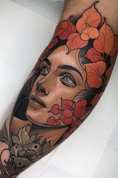 250+ Coolest Neo Traditional Tattoo Ideas (2023) - TattoosBoyGirl Neo Traditional Art, Traditional Tattoo Woman, Neo Traditional Tattoos, Tato Tradisional, Face Tattoos For Women, Art Nouveau Tattoo, Neo Tattoo, Nouveau Tattoo, Neotraditional Tattoo