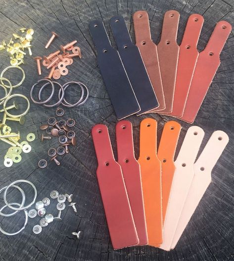 Hey, I found this really awesome Etsy listing at https://www.etsy.com/listing/688262513/updated-leather-key-fob-kits-sets-of-10 Key Chain Leather, Leather Kits, Leather Key Chain, Raw Leather, Keychain Fob, Leather Dye, Leather Key Fobs, Hardware Finishes, Copper Brass