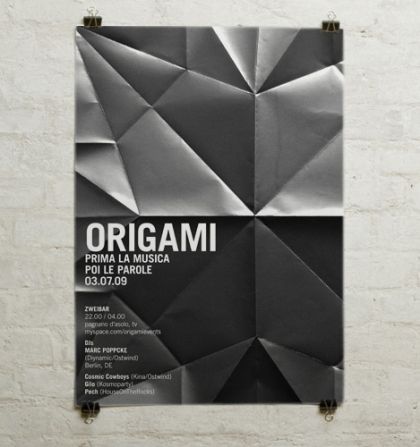 Ending the week with an origami poster (perhaps not quite fittingly) from Italian designers Iknoki. I love how it’s very simple and the only motif is the lines that occur from the folding. Origami Design, Poster Layout, Print Layout, Graphics Inspiration, Graphic Design Branding, Design Graphique, Typography Poster, Graphic Design Posters, Visual Design