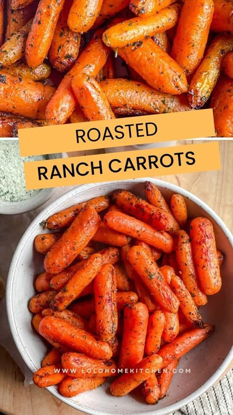 Roasted Ranch Carrots are an easy veggie side recipe that you can make in the air fryer or oven. Only 3 ingredients for these delicious carrots. Easy Oven Roasted Carrots, Ranch Carrots Roasted, Sweet Roasted Carrots Oven, Canned Carrot Recipes Side Dishes, Cook Carrots In Oven, Cooked Carrot Recipes Side Dishes, Over Roasted Carrots, Simple Roasted Carrots, Roasted Carrots Oven Healthy