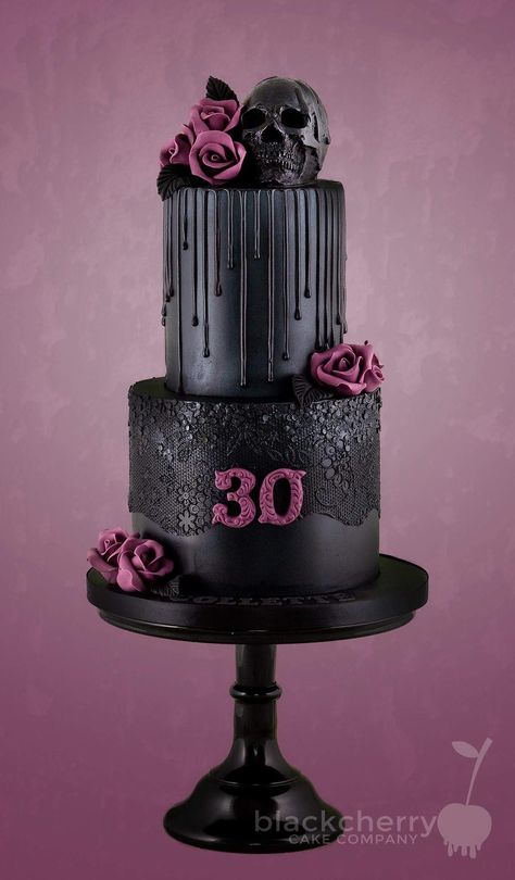 By Blackcherry Cake Company Gothic Birthday Cakes, Gothic Birthday, Gothic Cake, Tiered Cakes Birthday, Skull Cake, 30 Birthday Cake, Thirty Birthday, Ombre Cake, Dirty Thirty