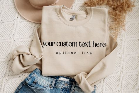 Custom Sweatshirt and Hoodie, Custom Text Sweatshirts, Personalized Sweatshirt, Customizable Crewneck, Personalized Gift, Matching Shirts 🌿WELCOME TO UNIQUE TRENDS DESIGN  If you are looking for soft, comfy, first-rate sweatshirts, you're in the right place! Here at Top Creative Designs, we love what we do and strive to make your shopping experience just right for you. If you have any questions, concerns, or comments about our products, feel free to shoot us a message anytime. Even on weekends and holidays, we'll try our best to respond as quickly as possible! Product Details Unisex Sweatshirts: - Gildan Brand -50% cotton - Light/medium weight and soft, this sweatshirt is sure to be your next favorite sweatshirt. 🌿Sizing and Coloring Please make sure you select the right color and size f Custom Sweatshirts, Matching Shirts, Cotton Lights, Creative Designs, Medium Weight, Unisex Sweatshirt, Clothing Items, Creative Design, Personalized Gifts