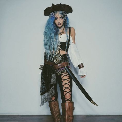 Space Pirate Costume, Rave Pirate Outfit, Goth Pirate Aesthetic, Pirate Rave Outfit, Mermaid Pirate Costume, Ghost Pirate Costume, Zombie Pirate Costume, Rave Outfits Diy, Mermaid Costume Diy