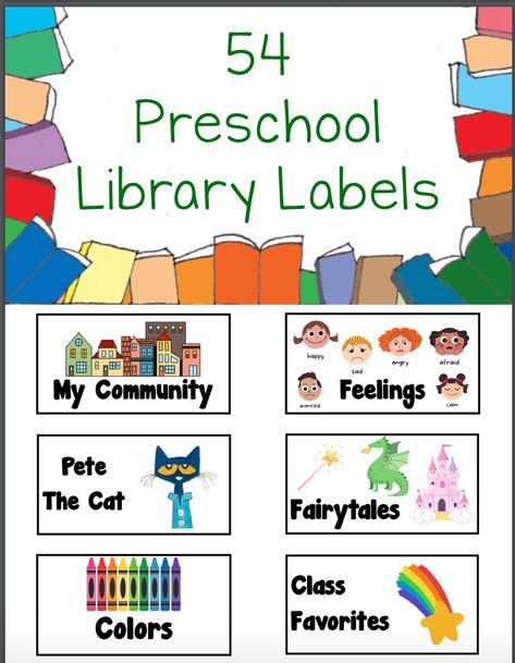 54 book bin labels to label your classroom library or library storage. Lots of different categories to choose from. Bright, colorful pictures for each label. Book Labels Printable, Library Book Labels, Library Storage, Preschool Library, Book Bin Labels, Book Bin, Library Labels, Class Library, Bin Labels