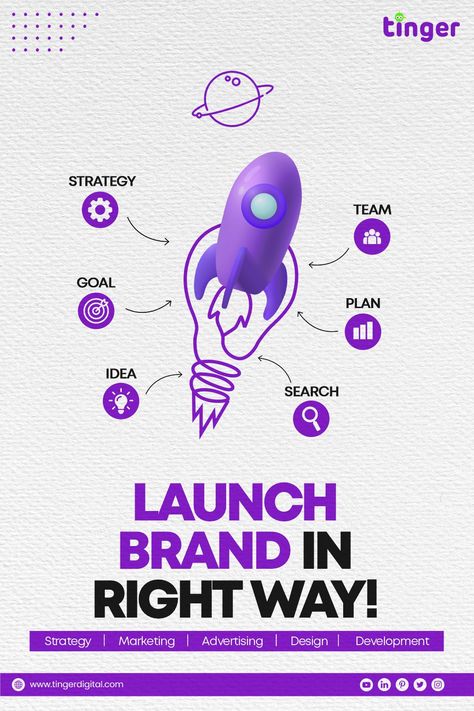 Startup Design Graphics, Seo Social Media Post Design, Social Media Launch Post, Seo Creative Ads, Creative Poster Design Ideas Advertising, Tinger Digital, Launch Illustration, Business Advertising Ideas, Digital Marketing Creative Ads