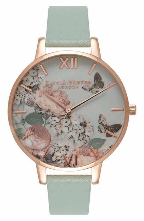 Monarch Butterfly Jewelry, Olivia Burton Watch, Pink Gold Jewelry, Butterfly Watch, Floral Watches, Trendy Watches, Leather Strap Watch, Rose Gold Watches, Girls Watches