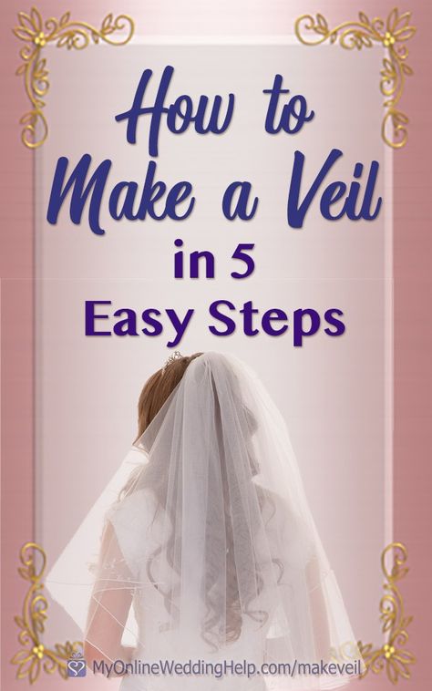 5 step-by-step instructions and videos showing you how to make your own wedding veil. DIY Step 1: measure and cut tulle or other veil fabric. Step 2: Make the blusher (optional) Step 3: Glue crystals, trim, or other decoration. Step 4: Create gathers at the crown / comb. Step 5: Sew on a veil comb. See how on the My Online Wedding Help blog. #DIYWedding How To Make Veil, Veil Diy, Veil Ideas, Diy Wedding Veil, Simple Wedding Veil, Comb Veil, Drop Veil, Veil Length, Wedding Help