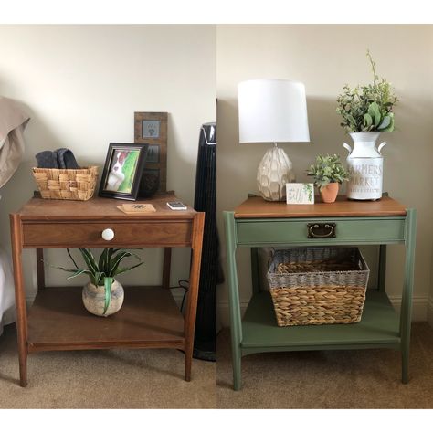 Nightstand, Moss Green, Painted, Stained, Waxed, Newly Refurbished Moss Green Painted Furniture, Green Nightstand Bedroom Ideas, Tate Green Chalk Paint, Sage Green Nightstand, Green Chalk Paint Furniture, Old Nightstand, Dresser Flip, Nightstand Diy, Diy Kast