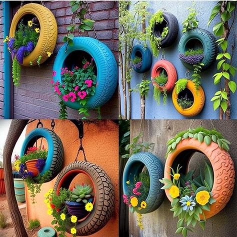 Recycled Garden Art, Tire Art, Outdoor Restaurant Design, Plant Care Houseplant, Stone Walkway, Recycled Garden, Garden Decor Projects, Garden Crafts Diy, Patio Furniture Ideas