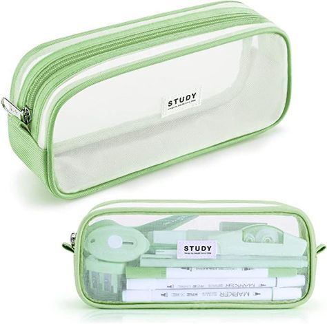 Highschool Supplies, Mesh Pencil Case, High School Supplies, Clear Pencil Case, School Pencil Case, Cute Pencil Case, Office Men, Green School, School Tool