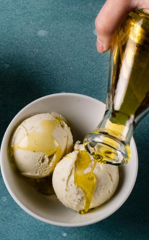 Olive Oil Ice Cream: Stand out from the crowd with our Olive Oil Ice Cream. A pinch of black pepper reinforces the oil’s fresh, peppery notes. Olive Oil Ice Cream, Jelly Gummies, Donut Toppings, Caramel Chocolate Bar, Cookie Toppings, America's Test Kitchen Recipes, Cooks Illustrated, Americas Test Kitchen, Fresh Mozzarella