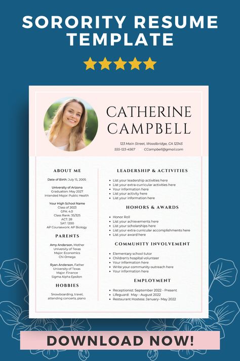 Stand out during Rush with this cute blush pink sorority resume template and it’s two matching cover letter designs! Click to access this trending instant digital download Rush resume template for Sorority Recruitment! Rush Resume, Recruitment Resume, Pink Sorority, Sorority Resume, Cover Letter Design, Cute Blush, Leadership Activities, Letter Designs, Ap Biology