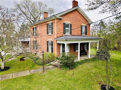 Circa 1851 Historic Brick Farmhouse For Sale W/Outbuildings on 5.4 Acres Ohio $426,000 - Country Life Dreams Old Brick Farmhouse Exterior, Old Brick Farmhouse, Porch Sliding Doors, 1880s Farmhouse, Brick Farmhouse Exterior, Brick House Plans, Historic Farmhouse, Brick Farmhouse, Ohio House