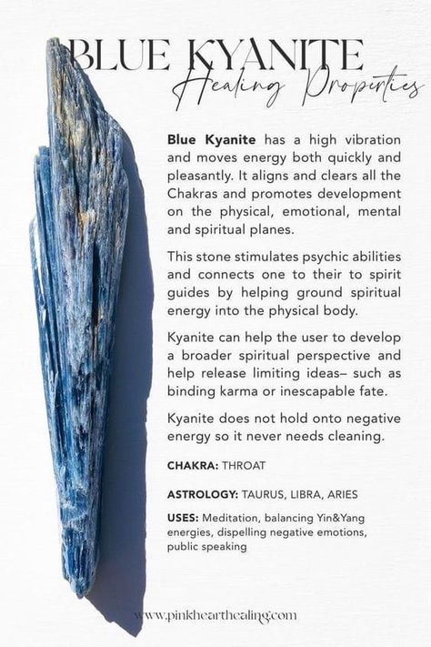 Blue Kyanite Crystal Meaning, High Vibration Crystals, Crystal Magick, Crystal Healing Chart, Kyanite Crystal, The Chakras, Chakra System, Crystals Healing Properties, Spiritual Crystals