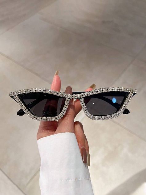 Rhinestone Sunglasses, Black Cat Eye Sunglasses, Party Sunglasses, نظارات شمسية, Black Cat Eyes, Fashion Glasses, Rhinestone Decor, Cool Sunglasses, Stylish Sunglasses