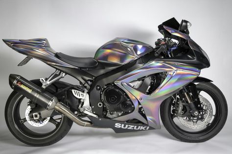 Iridescent Motorcycle, Holographic Motorcycle, Wrapped Motorcycle, Rainbow Motorcycle, Motorcycle Wrap, Girl Motorcyclist, Pretty Bikes, Chrome Motorcycle, Bike Suit