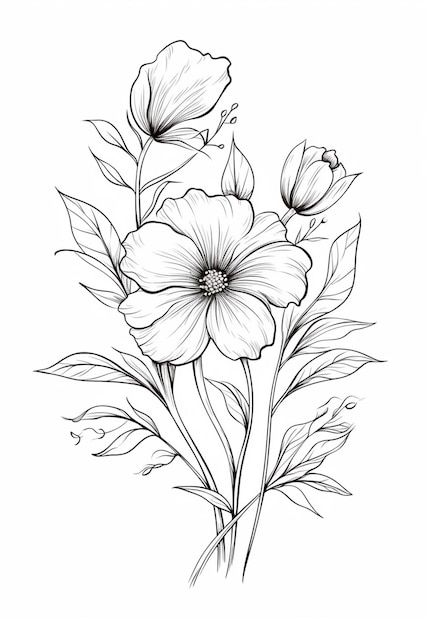 Un Dessin D'une Fleur Avec Des Feuilles ... | Premium Photo #Freepik #photo #fleur #fleur #fleur-feuille #dessin-fleur Vintage Botanical, Art Drawings Sketches, Premium Photo, Drawing Sketches, Flash, Art Drawings, Bullet Journal, Cricut, Tattoos