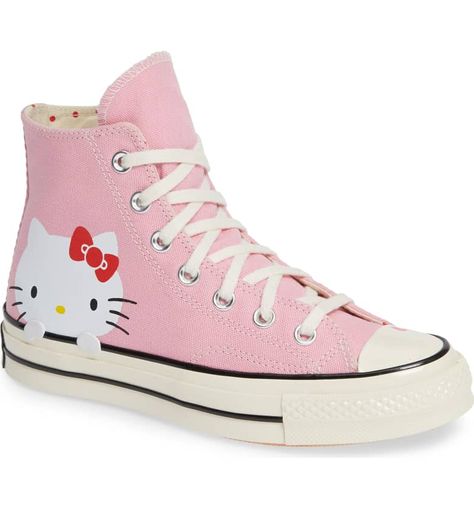 Do you love Hello Kitty?  Check out these awesome Chuck Taylor®️️ All Star®️️ Hello Kitty High Top Sneakers! | Hello Kitty shoes | Hello Kitty Shoes Pink | Hello Kitty Shoes Women | Hello Kitty Shoes Sneakers | #affiliatelink #hellokitty #sanrio #sneakers #women #pink #hellokittyshoes #converse Hello Kitty High, Hello Kitty Converse, Shoes Hello Kitty, Converse Collection, Pink High Tops, Hello Kitty Shoes, Charmmy Kitty, Fashionable Shoes, Pink Hello Kitty