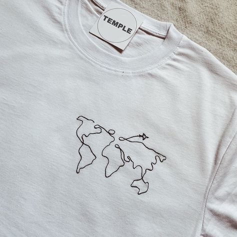 Minimal Embroidery Tshirt, Embroidery On Tshirt Ideas, Embroidery Designs On Tshirt, Embroidery Design Tshirt, Broderie Tee Shirt, Embroidery Tshirt Ideas Design, Travel Tshirt Design Ideas, Embroidery Designs Tshirt, Minimal Embroidery Design