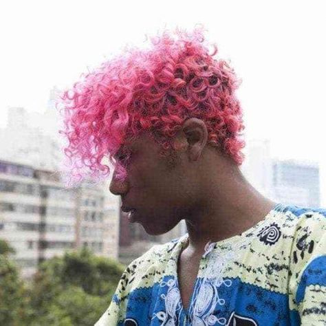 Guys With Pink Hair, Pink Hair Guy, Curly Pink Hair, White Blonde Highlights, Mens Hair Colour, Neon Hair, Blonde Roots, Dyed Blonde Hair, Hot Hair Colors