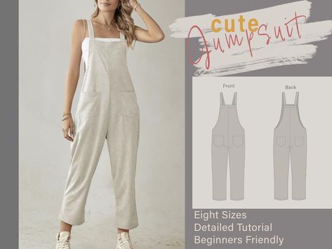 Romper Pattern | Simple Overall PDF Sewing Pattern | Easy Women Jumpsuit | PDF Printable at Home | Beginner Sewinst Project Pattern #22 Overall Sewing Pattern Free, Overall Sewing Pattern Women, Jumpsuit Sewing Patterns For Women, Overalls Pattern Sewing Free, Overalls Pattern Sewing, Overall Pattern Sewing, Free Romper Pattern, Jumpsuit Pattern Sewing Free, Jumpsuit Pattern Free