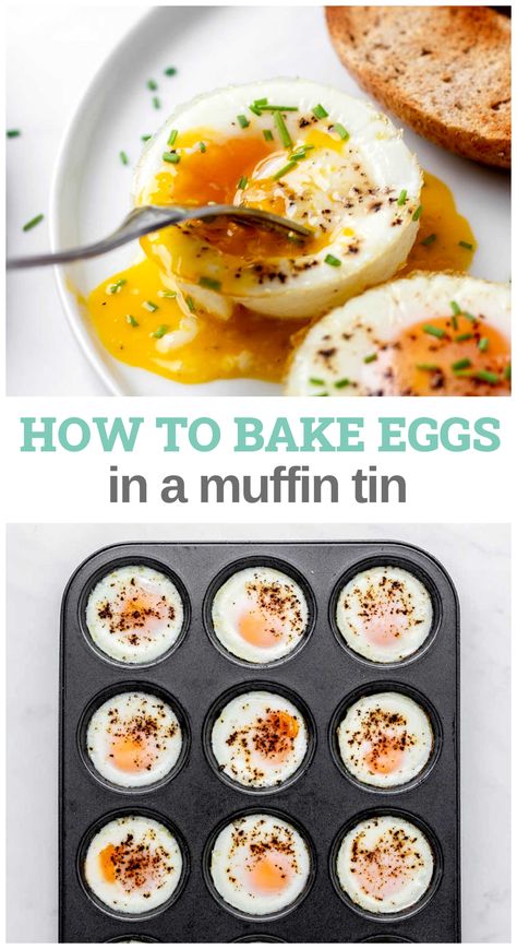 Baked Sunny Side Up Eggs, Cupcake Pan Eggs, Large Egg Muffin Cups, Muffin Tray Eggs, Cupcake Eggs Breakfast Muffin Pans, Eggs On The Go, Egg In Oven Muffin Tins, Over Medium Eggs In Oven, Oven Poached Eggs Muffin Pans