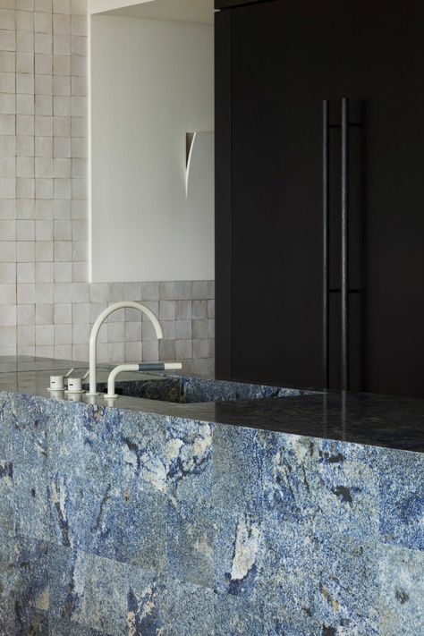 5 marble alternatives to consider for on-trend countertops | Livingetc Black Kitchen Countertops, Luxe Kitchen, Types Of Granite, Granite Tiles, Marble Countertops Kitchen, Rough Luxe, Living Etc, Blue Granite, Australian Interior Design