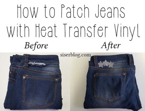 How to Mend Ripped Jeans with an HTV Patch | Siser North America Silhouette Vinyl Projects, How To Patch Jeans, Diy Heat Transfer Vinyl, Glitter Heat Transfer Vinyl, Patch Jeans, Torn Jeans, Silhouette Vinyl, Patched Jeans, Jeans Kids