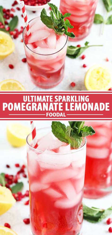 Pomegranate Lemonade, Pomegranate Cocktail, Pomegranate Drinks, Summer Drinks Nonalcoholic, Easy Mocktail Recipes, Girly Drinks, Mocktail Recipes, Drink Recipes Nonalcoholic, Dry January